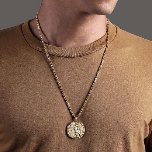 Round 14K Yellow Gold St. Christopher Protect Us Pendant 