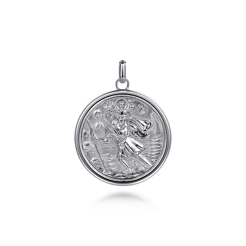 Round 925 Sterling Silver St. Christopher Protect Us Pendant 