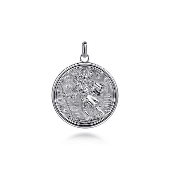 Gabriel - Round 925 Sterling Silver St. Christopher Protect Us Pendant 