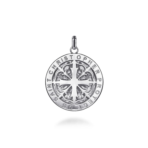 Round 925 Sterling Silver St. Christopher Protect Us Pendant 