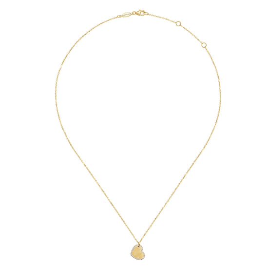 Sideways 14K Yellow Gold Engraved Heart Pendant Necklace with Diamond Frame angle 3
