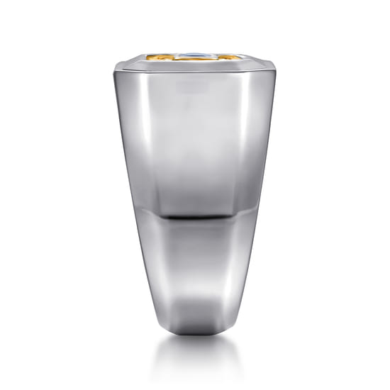 Signet Wide Band Diamond Cut Center 925 Sterling Silver and 14K Yellow Gold Sapphire angle 4