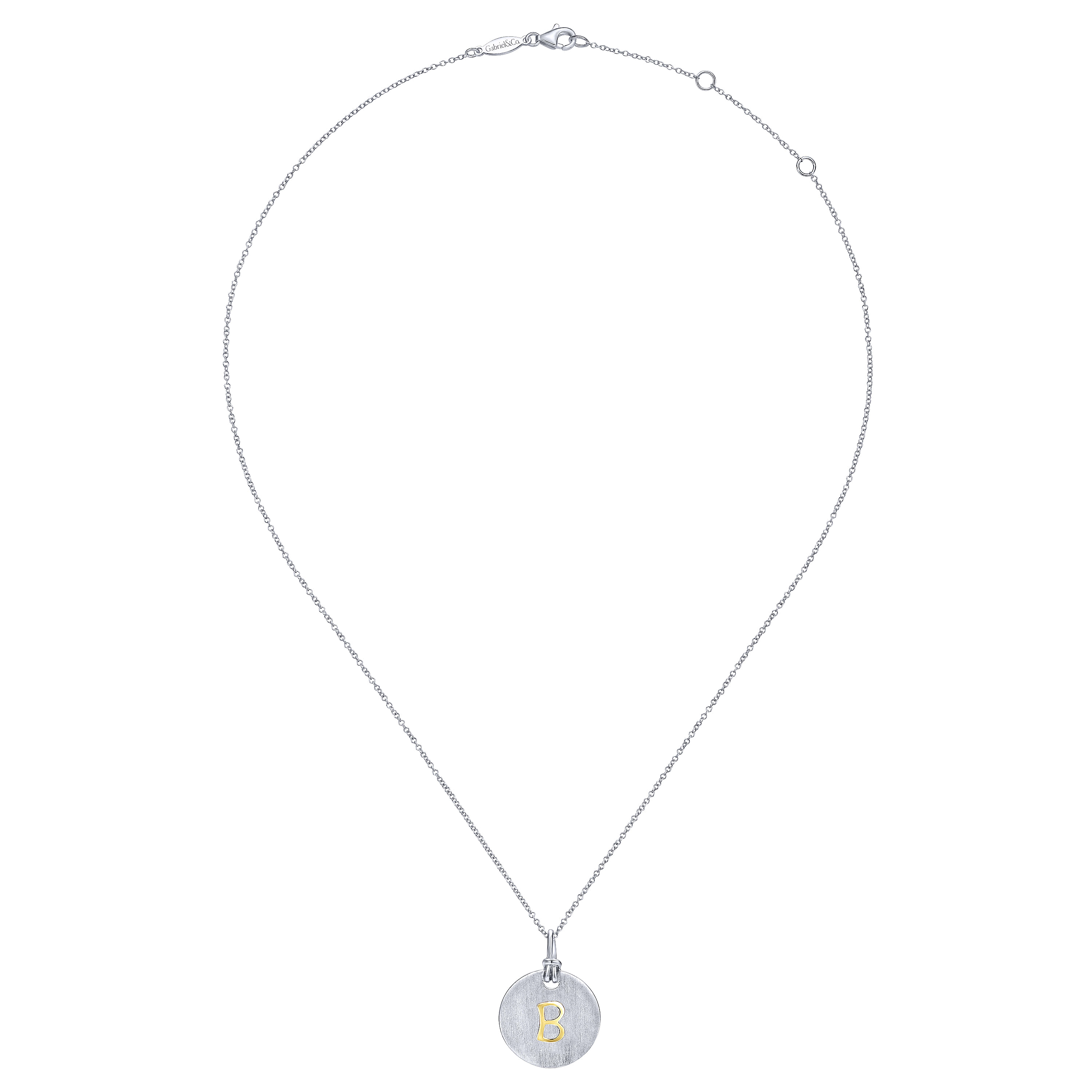 Silver 18K Yellow B Initial Round Disk Necklace