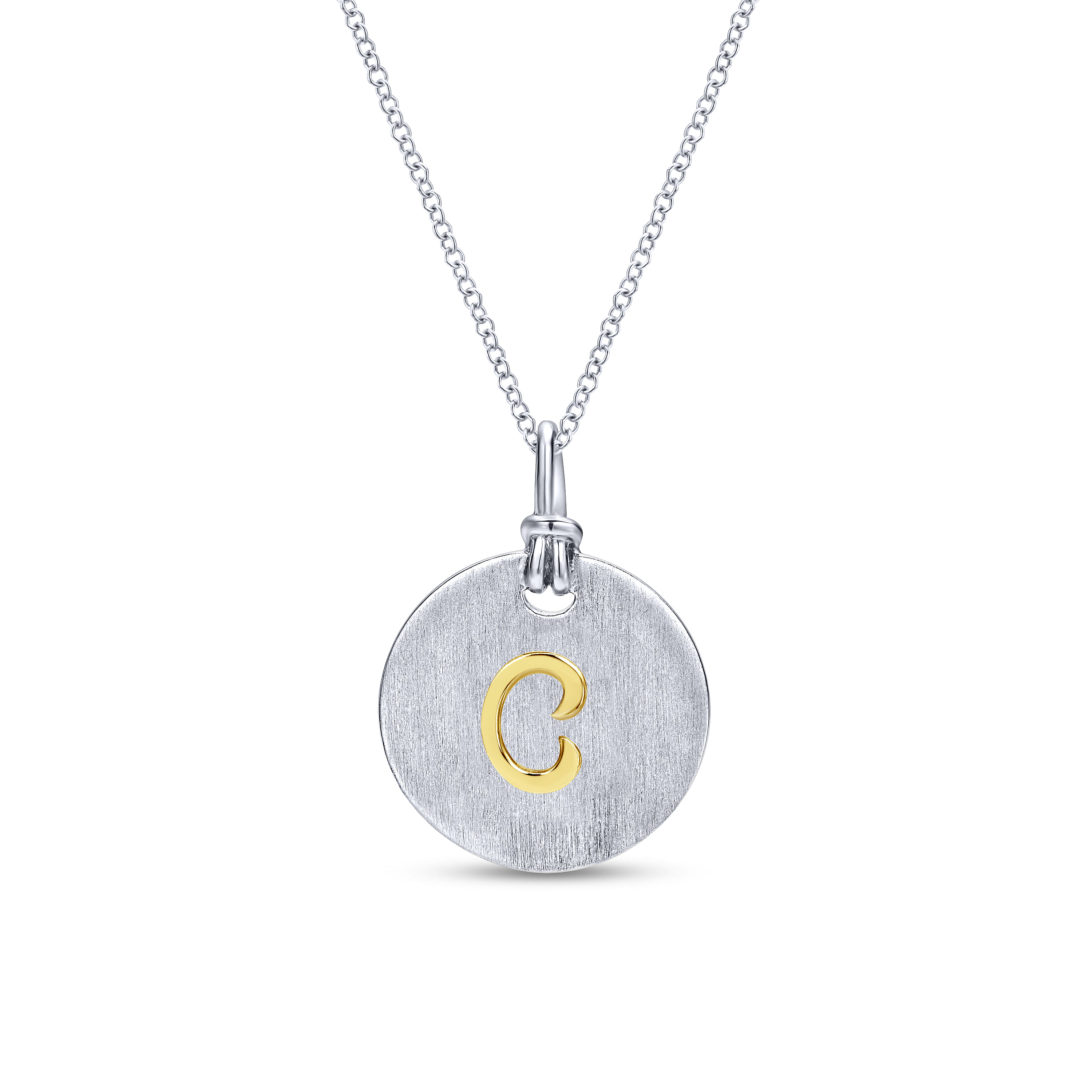 Silver 18K Yellow C Initial Round Disk Necklace