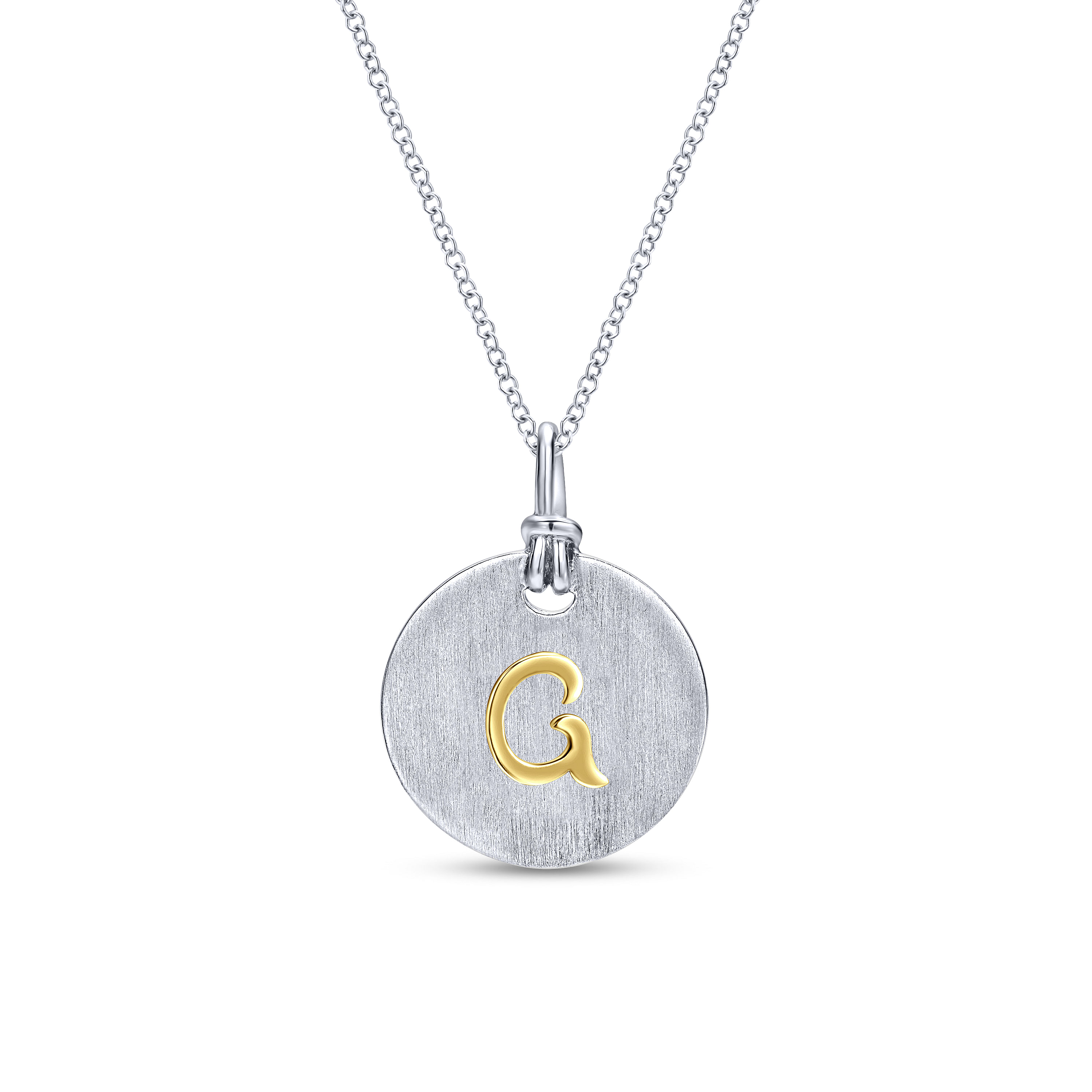 Silver 18K Yellow G Initial Round Disk Necklace