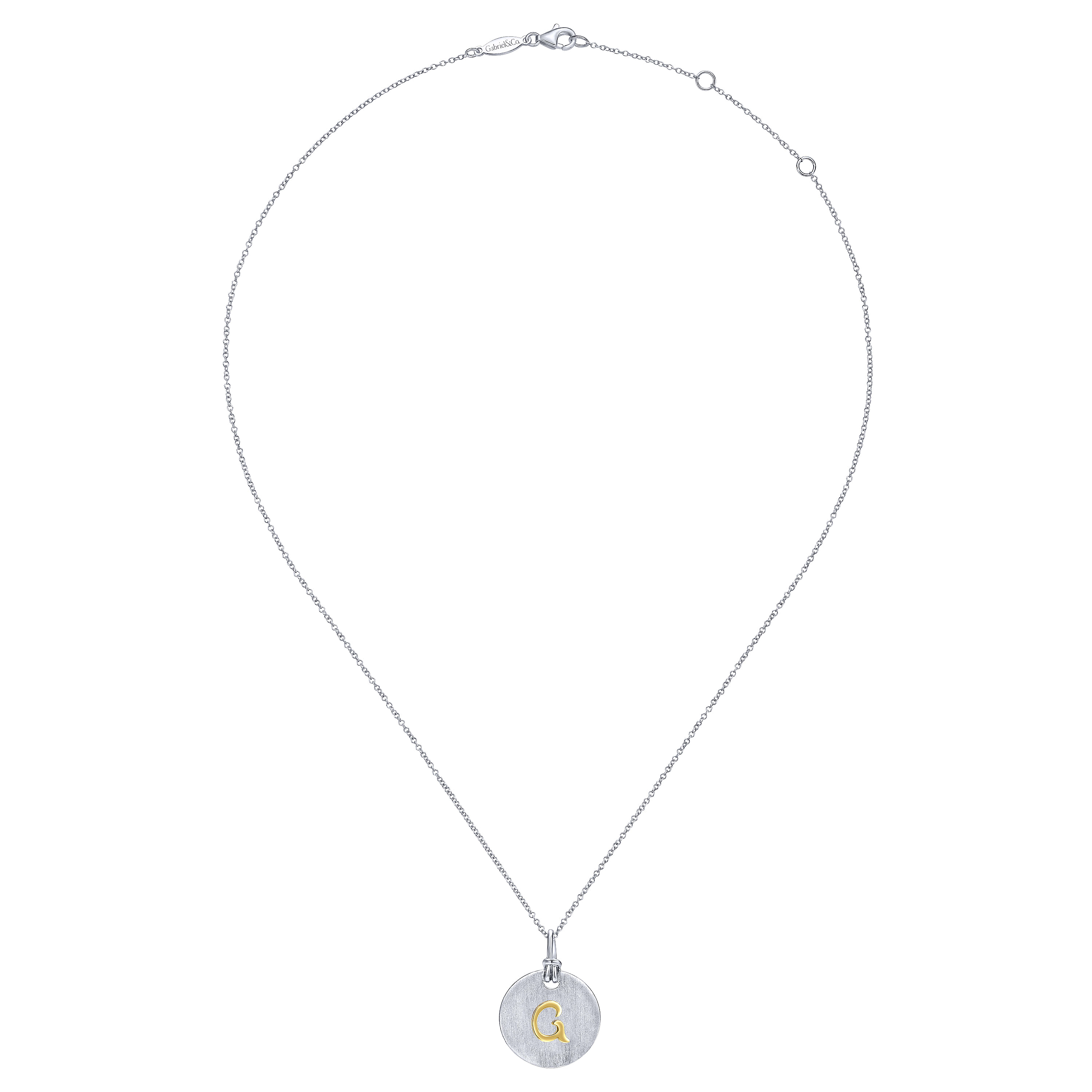 Silver 18K Yellow G Initial Round Disk Necklace