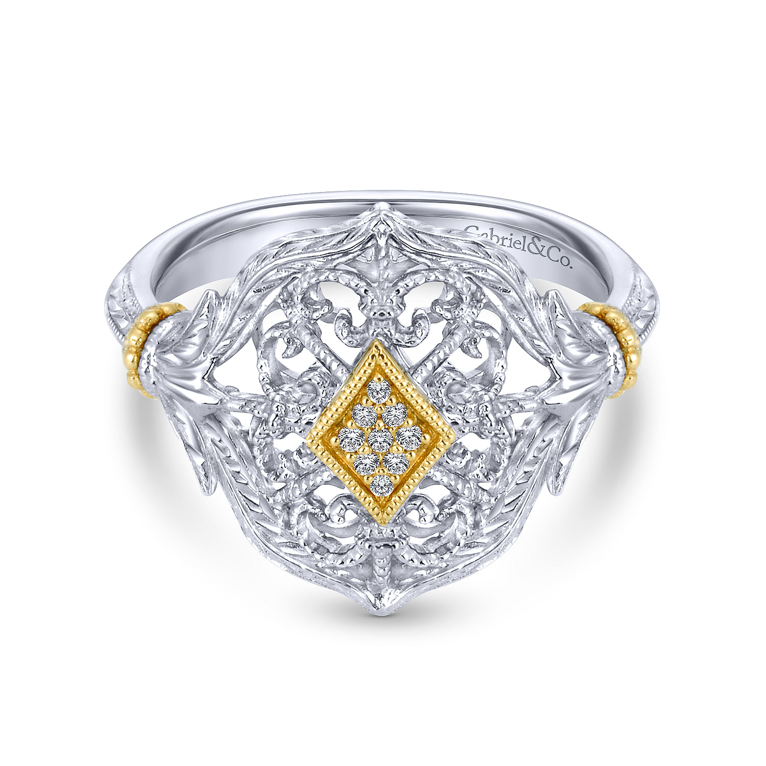 Silver-18K Yellow Gold Diamond Ring