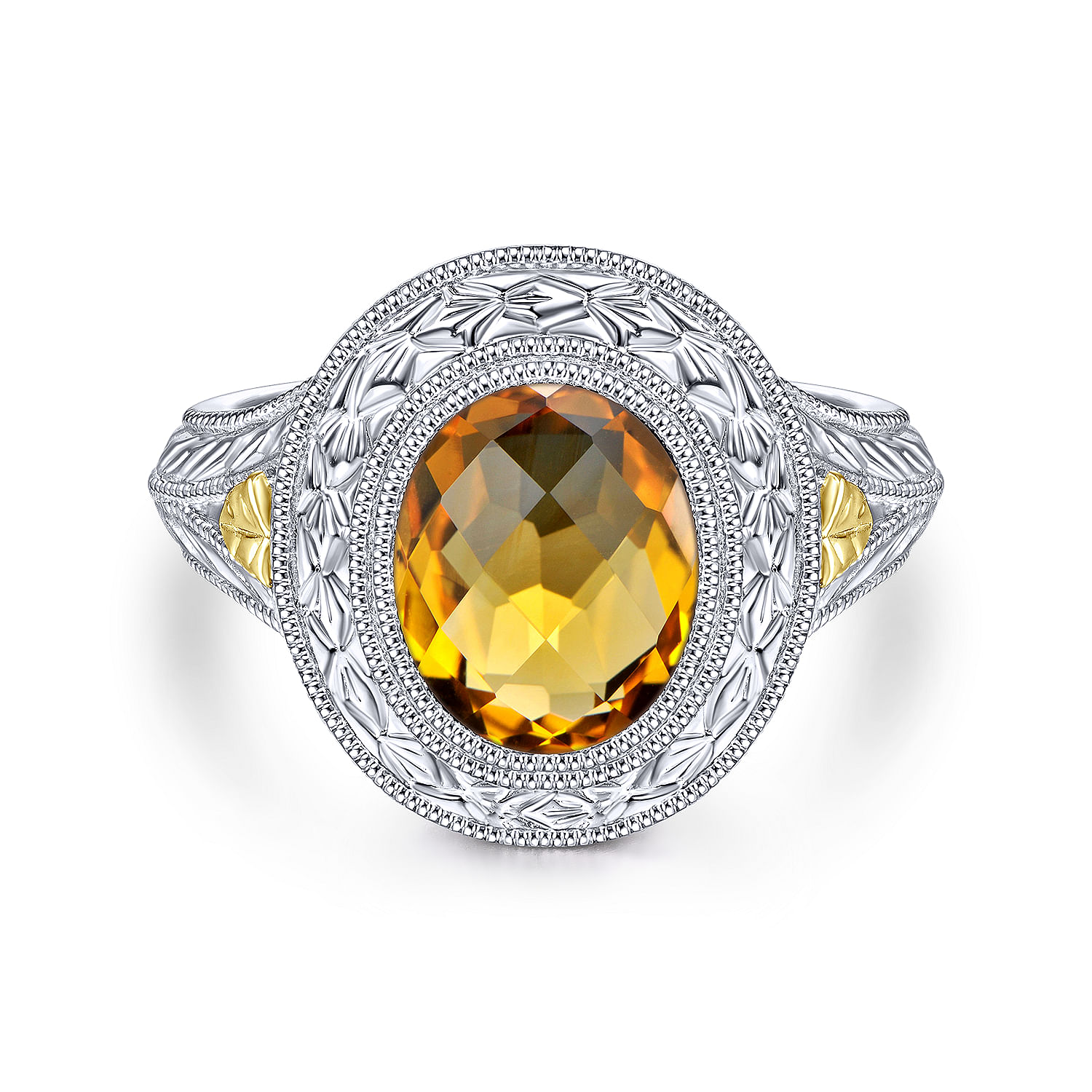 Silver-18K Yellow Gold Oval Citrine Fashion Ring