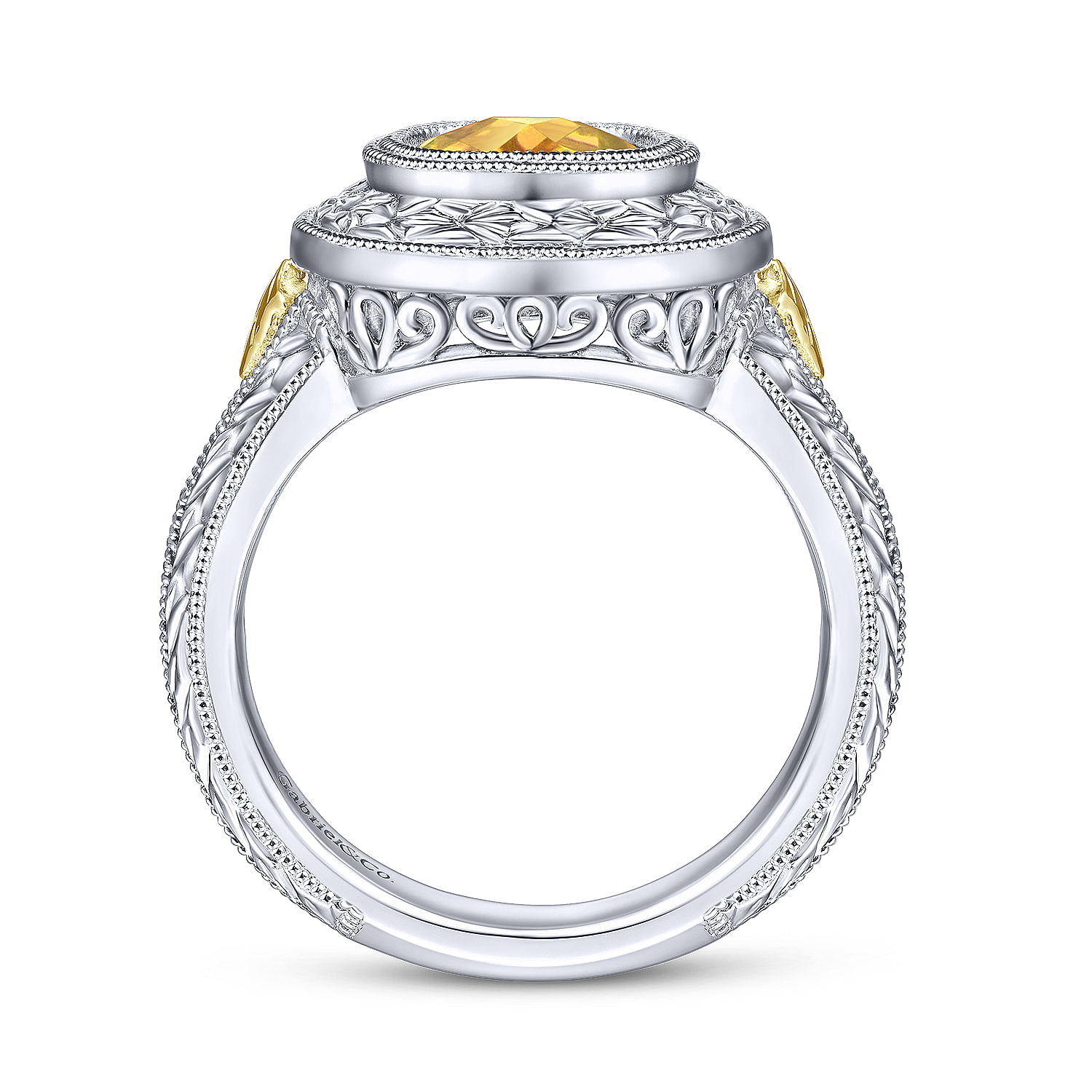 Silver-18K Yellow Gold Oval Citrine Fashion Ring
