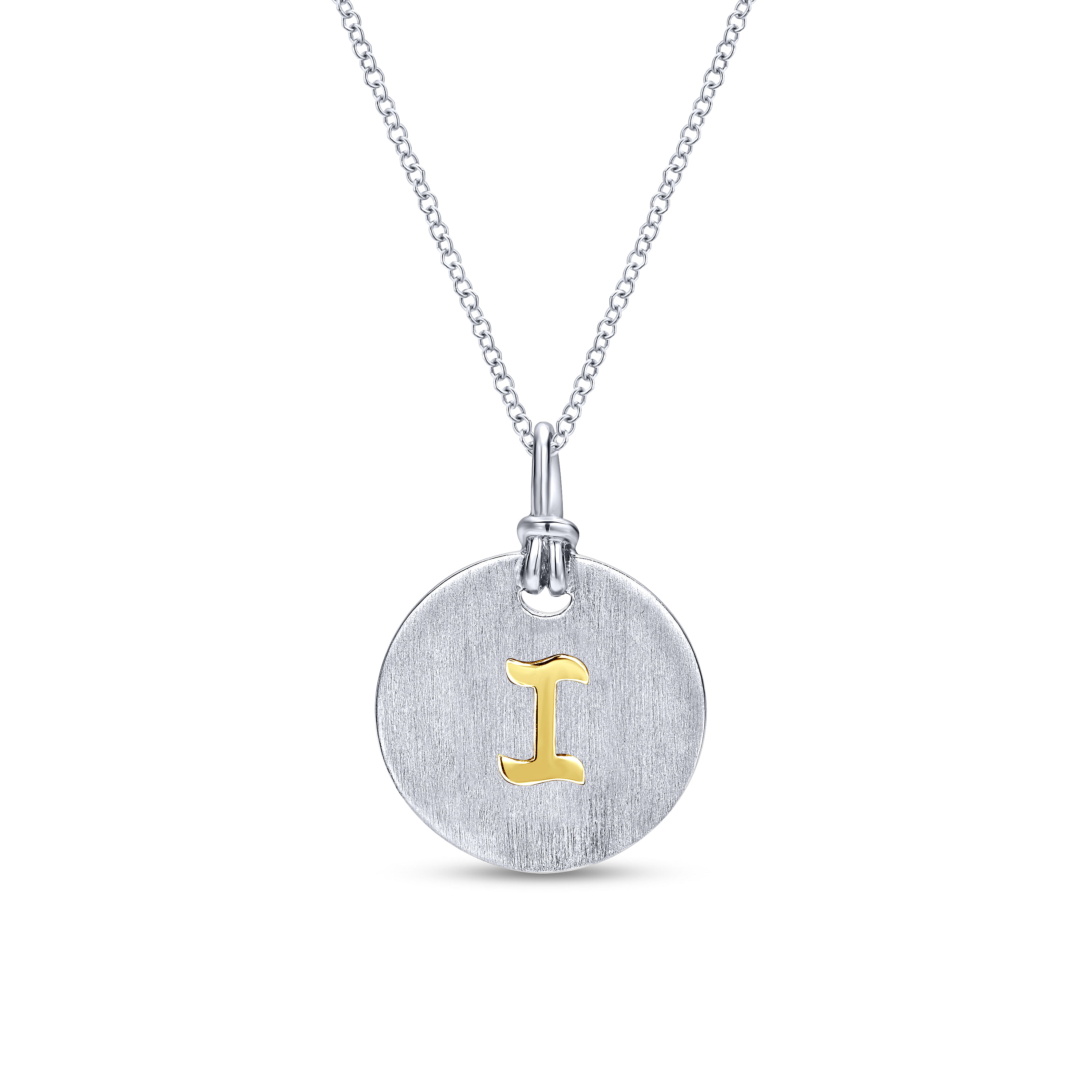 Silver 18K Yellow I Initial Round Disk Necklace