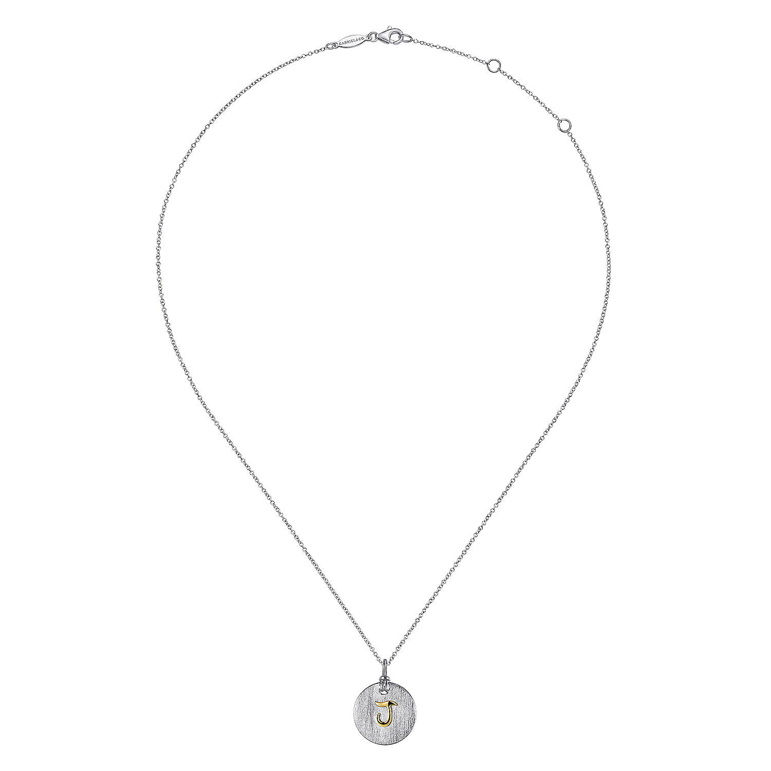 Silver 18K Yellow J Initial Round Disk Necklace