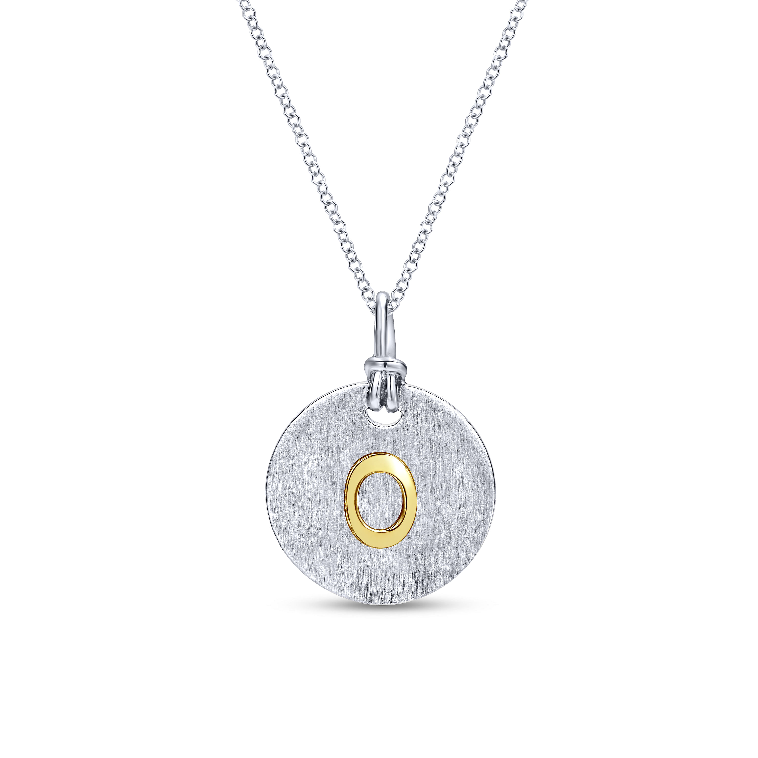 Silver 18K Yellow O Initial Round Disk Necklace