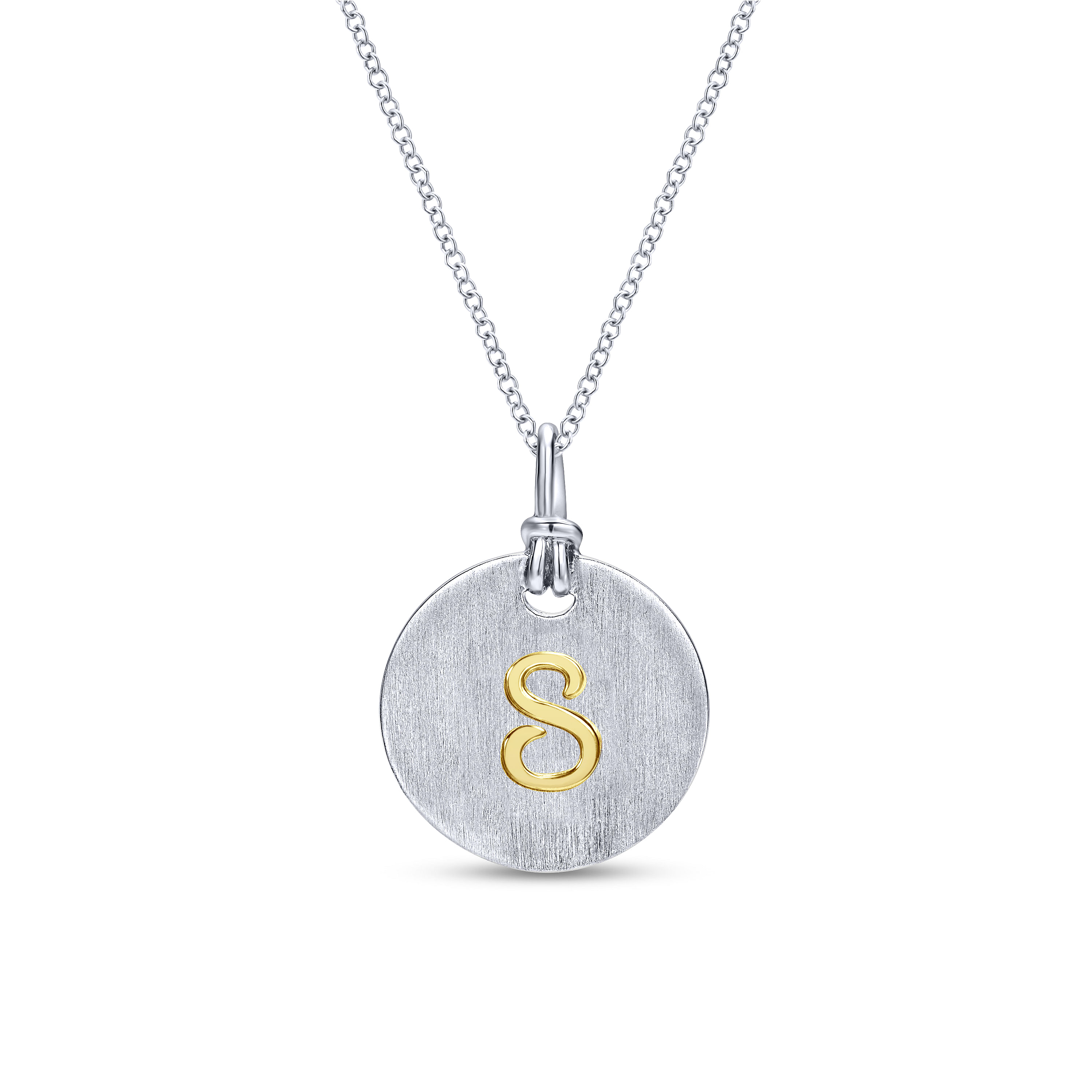 Silver 18K Yellow S Initial Round Disk Necklace