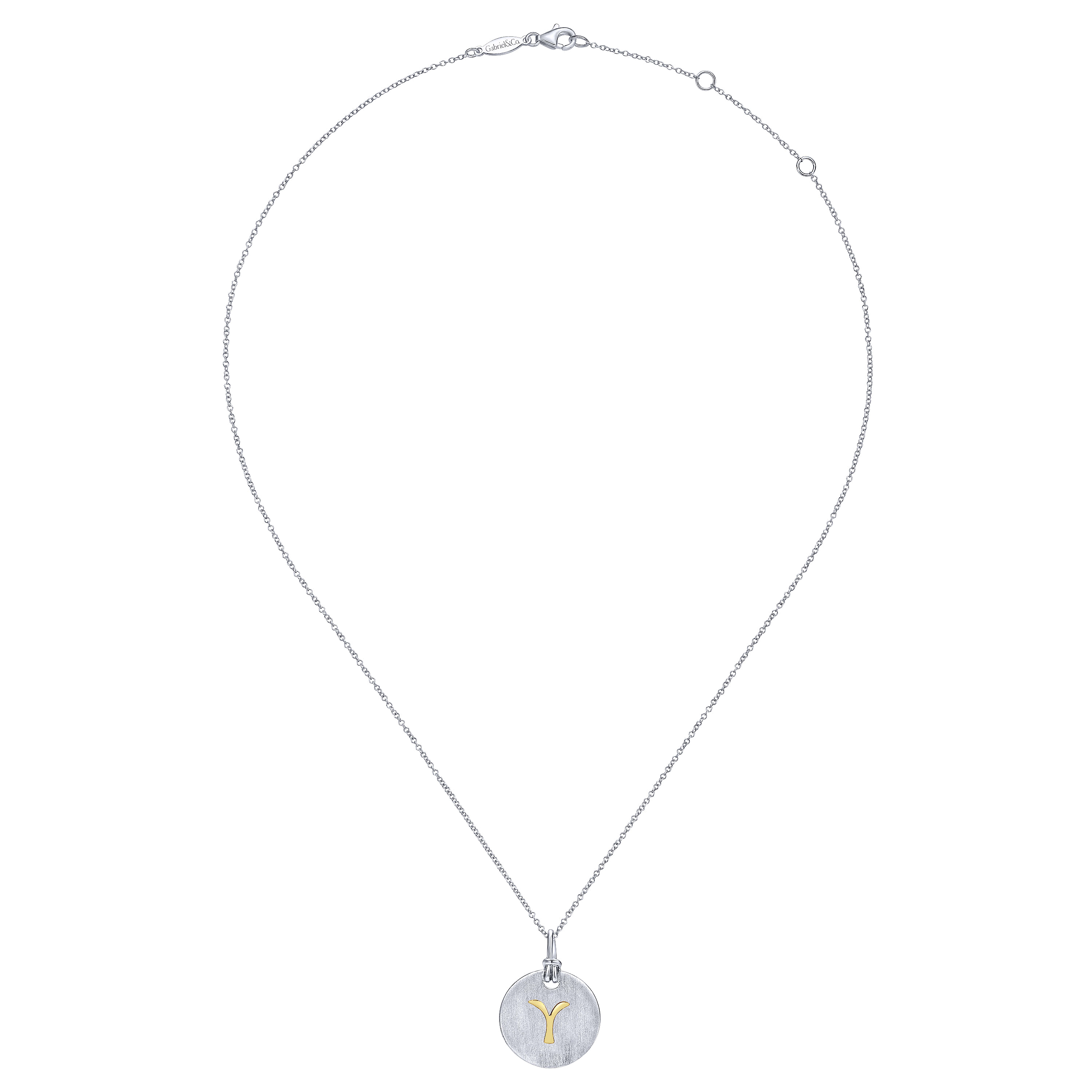 Silver 18K Yellow Y Initial Round Disk Necklace