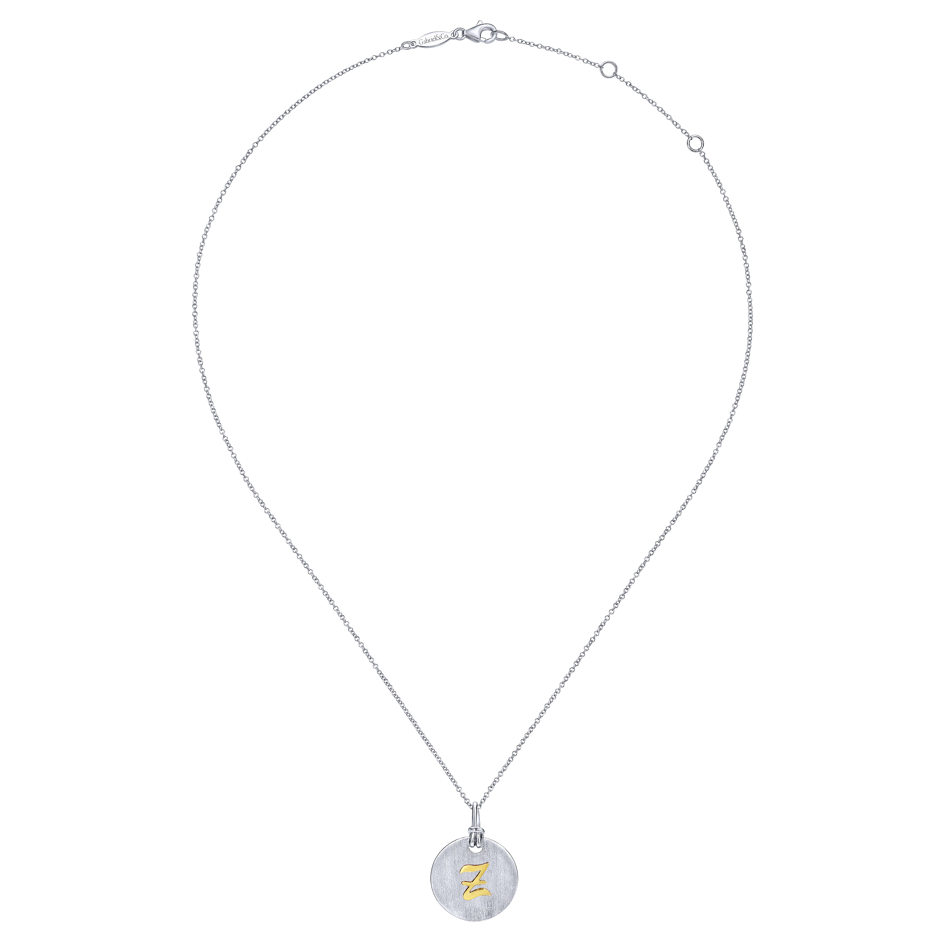 Silver 18K Yellow Z Initial Round Disk Necklace