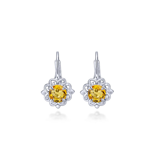 Gabriel - Silver Citrine Flower Drop Earrings