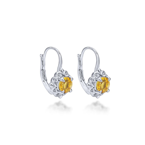 Silver Citrine Flower Drop Earrings