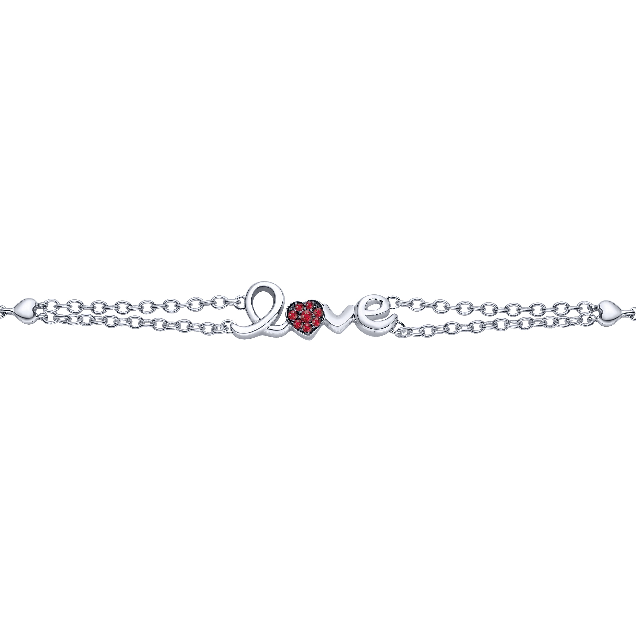 Silver LOVE Bracelet with Rubies