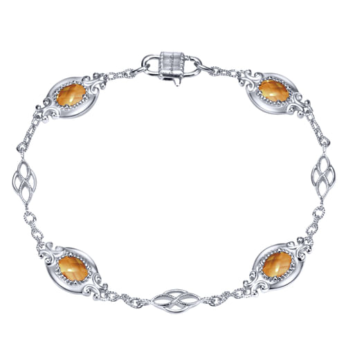 Silver Oval Citrine Station Bracelet