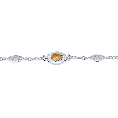 Silver Oval Citrine Station Bracelet