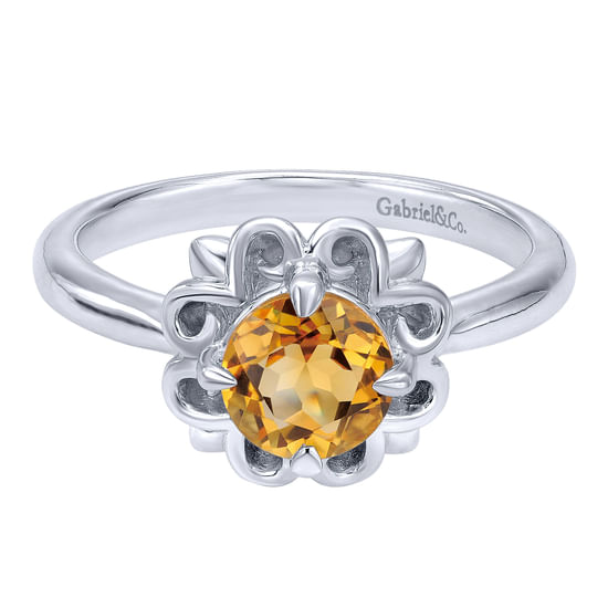 Gabriel - Silver Round Citrine Flower Fashion Ring