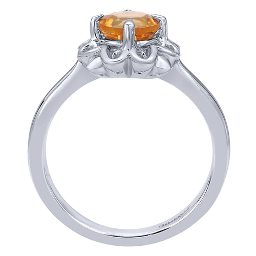 Silver Round Citrine Flower Fashion Ring