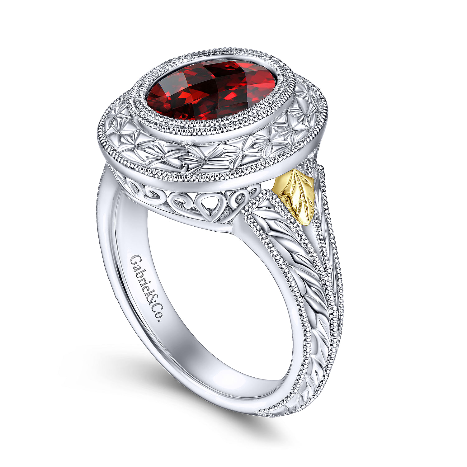 Silver and Yellow Gold GN - Garnet Ladies Ring