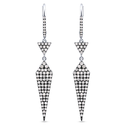 Silver with Black Rhodium Triangle and Kite Linear Drop Diamond Earrings