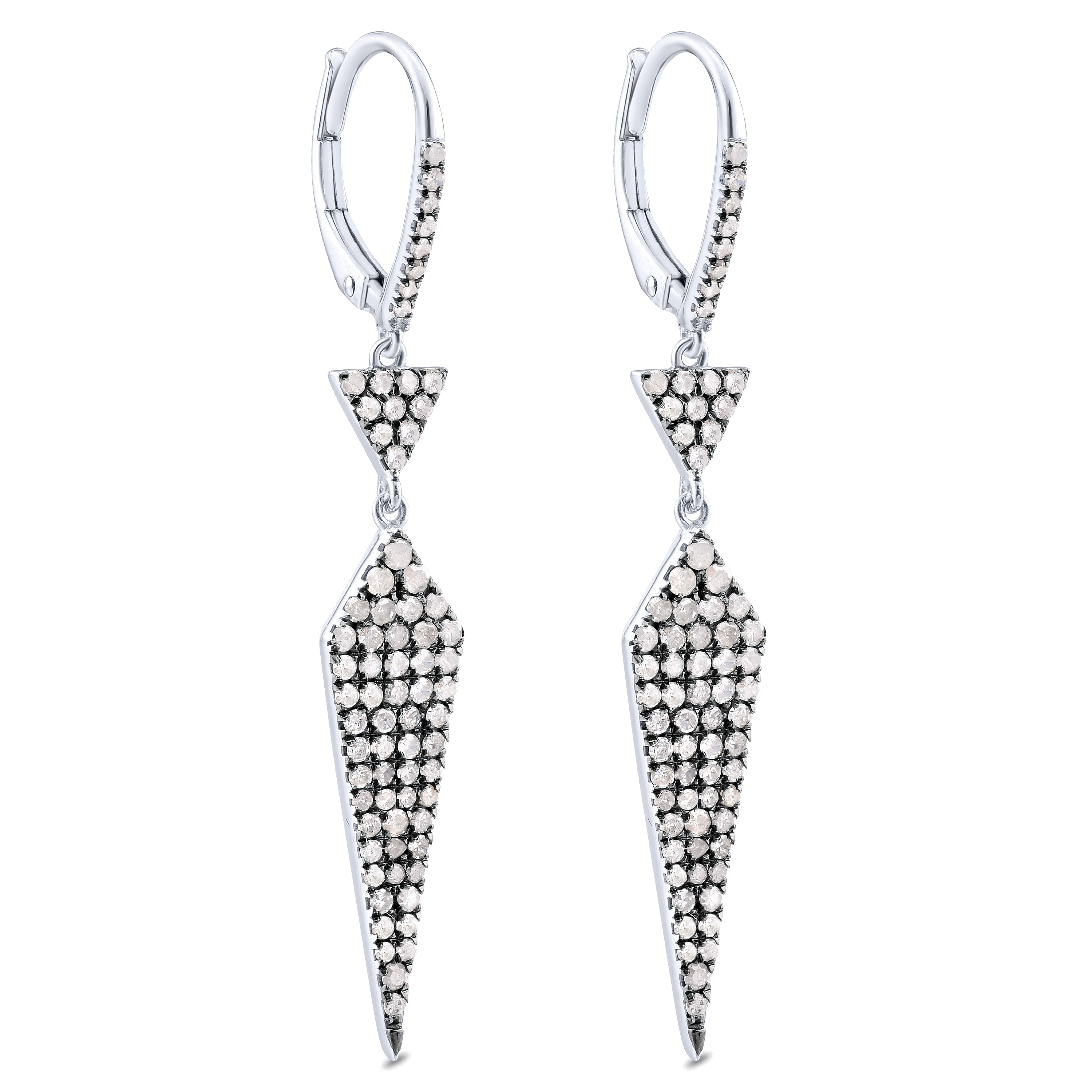 Silver with Black Rhodium Triangle and Kite Linear Drop Diamond Earrings