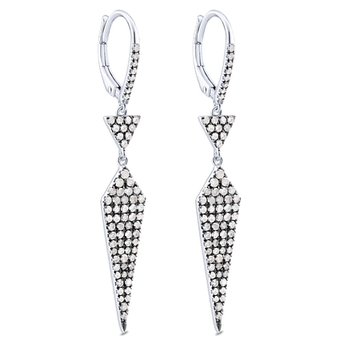 Silver with Black Rhodium Triangle and Kite Linear Drop Diamond Earrings