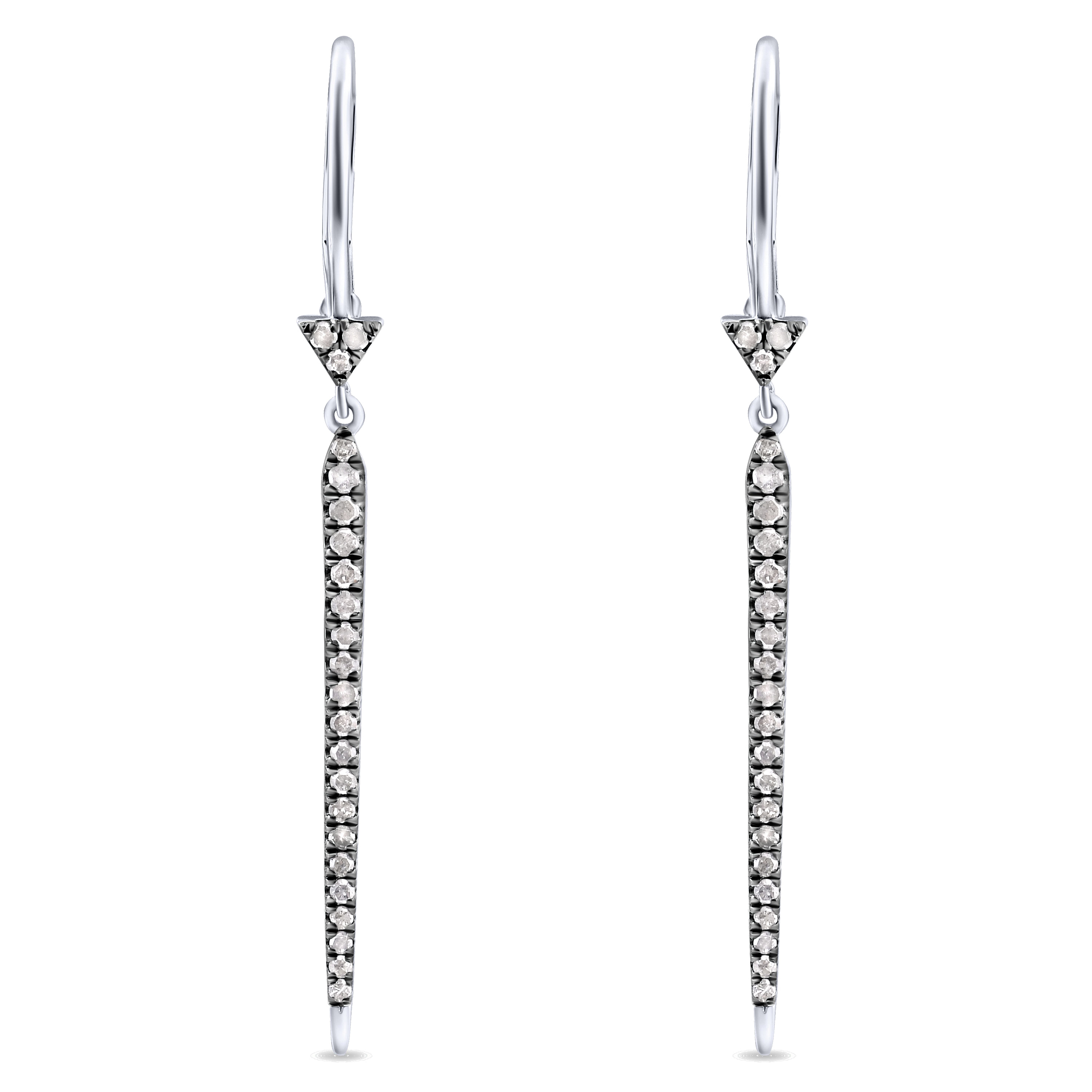 Gabriel - Silver with Black Rhodium Triangle and Long Bar Drop Diamond Earrings