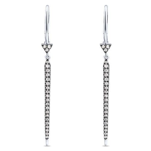 Silver with Black Rhodium Triangle and Long Bar Drop Diamond Earrings