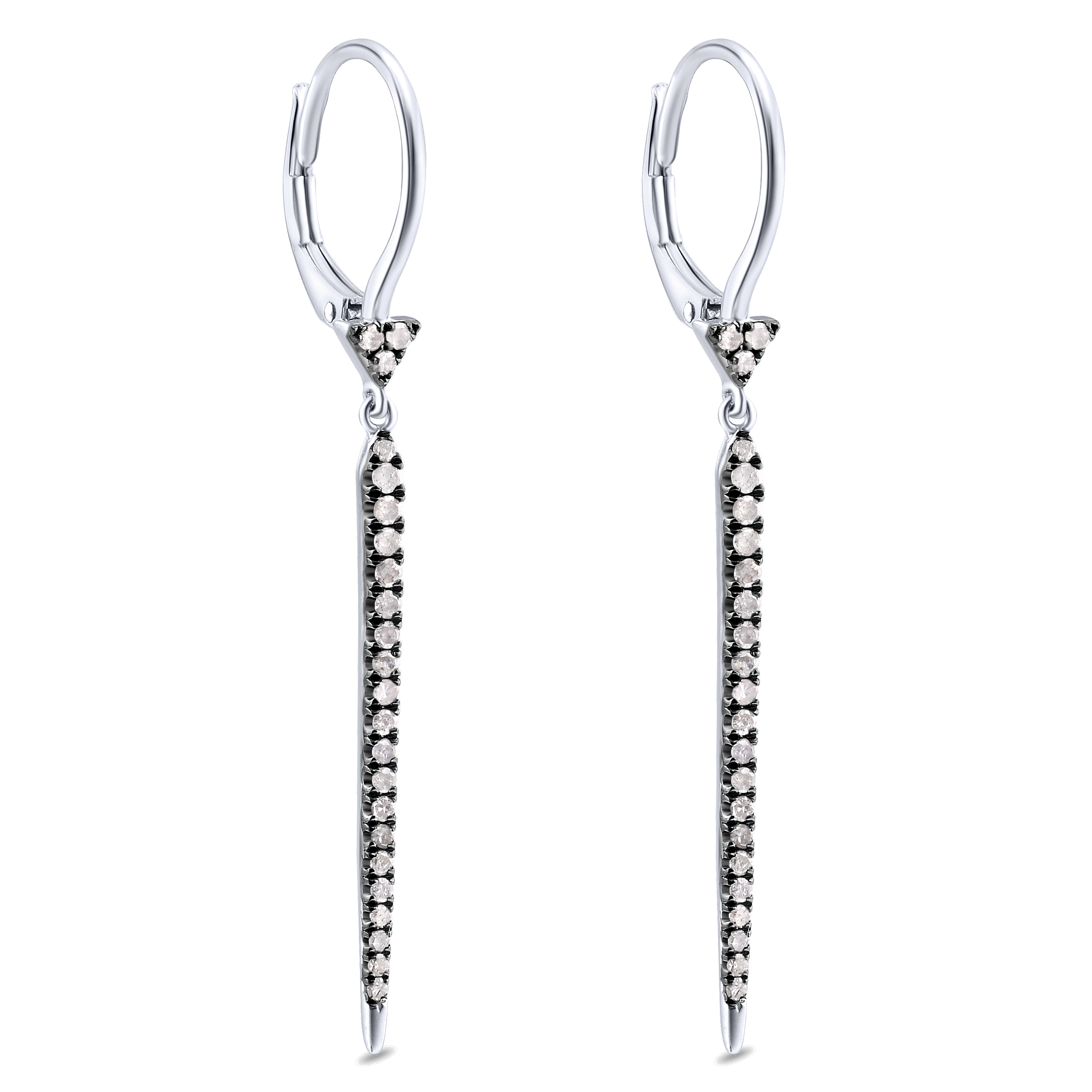 Silver with Black Rhodium Triangle and Long Bar Drop Diamond Earrings