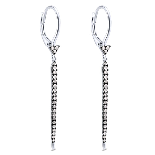 Silver with Black Rhodium Triangle and Long Bar Drop Diamond Earrings