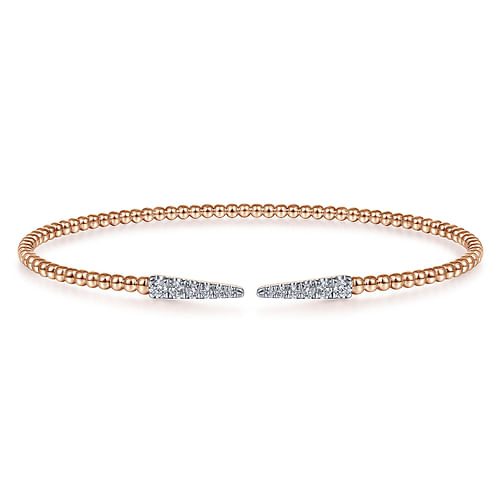 Split 14K Rose Gold Bujukan Bead Cuff Bracelet with Diamond Pavé Spikes