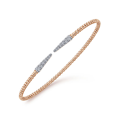 Split 14K Rose Gold Bujukan Bead Cuff Bracelet with Diamond Pavé Spikes