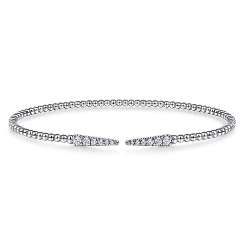 Split 14K White Gold Bujukan Bead Cuff Bracelet with Diamond Pavé Spikes