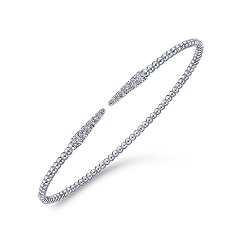 Split 14K White Gold Bujukan Bead Cuff Bracelet with Diamond Pavé Spikes