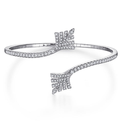 Split 14K White Gold Diamond Leaf Bypass Bangle