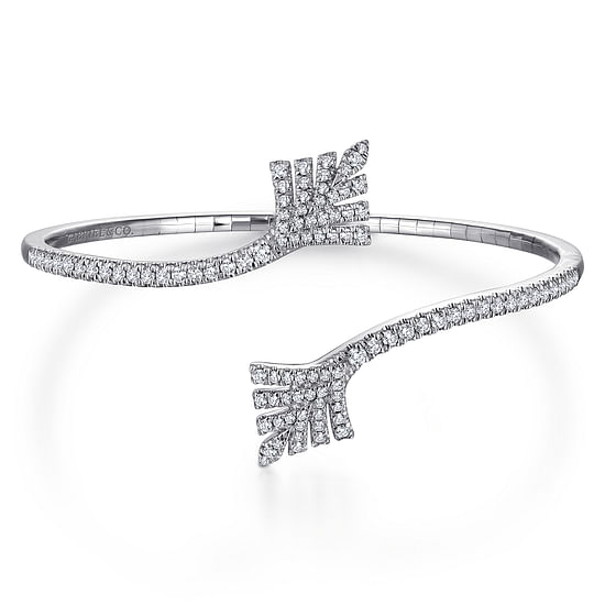 Gabriel - Split 14K White Gold Diamond Leaf Bypass Bangle