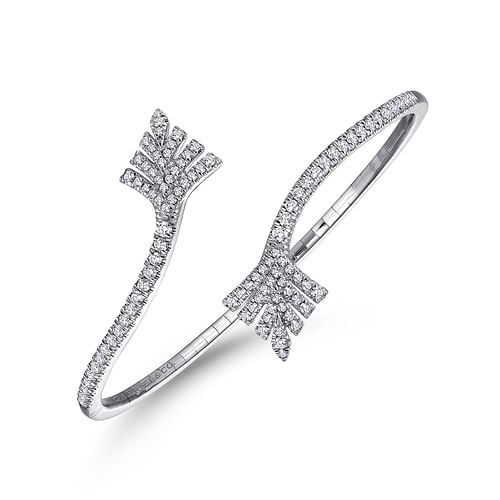 Split 14K White Gold Diamond Leaf Bypass Bangle