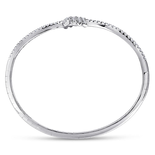 Split 14K White Gold Diamond Leaf Bypass Bangle