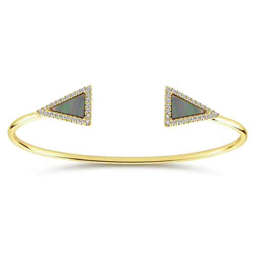 Split 14K Yellow Gold Bangle with Black Mother of Pearl and Diamond Triangles