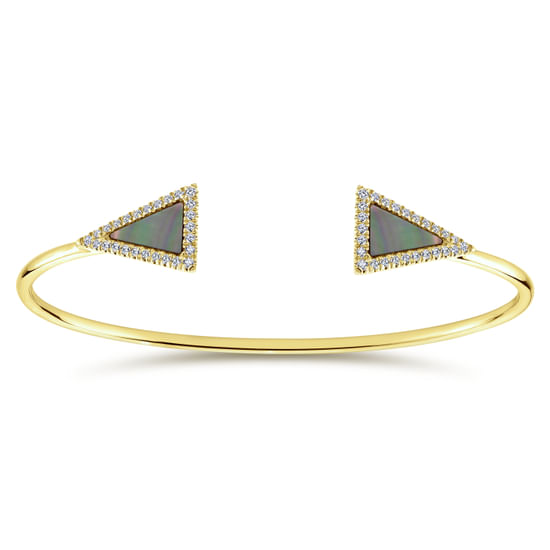 Gabriel - Split 14K Yellow Gold Bangle with Black Mother of Pearl and Diamond Triangles