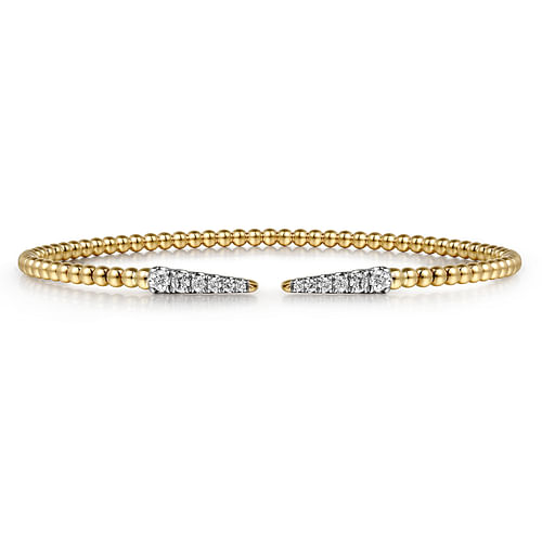 Split 14K Yellow Gold Bujukan Bead Cuff Bracelet with Diamond Pavé Spikes