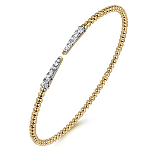 Split 14K Yellow Gold Bujukan Bead Cuff Bracelet with Diamond Pavé Spikes