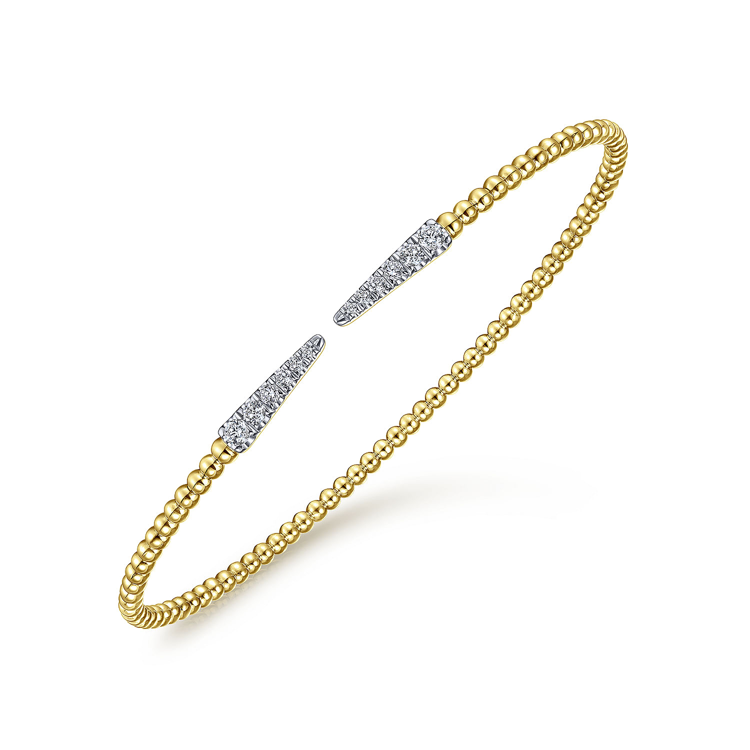 Split 14K Yellow Gold Bujukan Bead Cuff Bracelet with Diamond Pavé Spikes