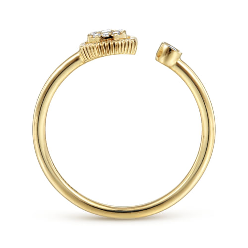 Split 14K Yellow Gold Diamond Ring with Pavé Hexagon and Bezel Stone