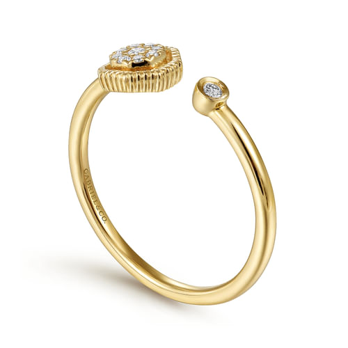 Split 14K Yellow Gold Diamond Ring with Pavé Hexagon and Bezel Stone