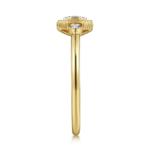Split 14K Yellow Gold Diamond Ring with Pavé Hexagon and Bezel Stone